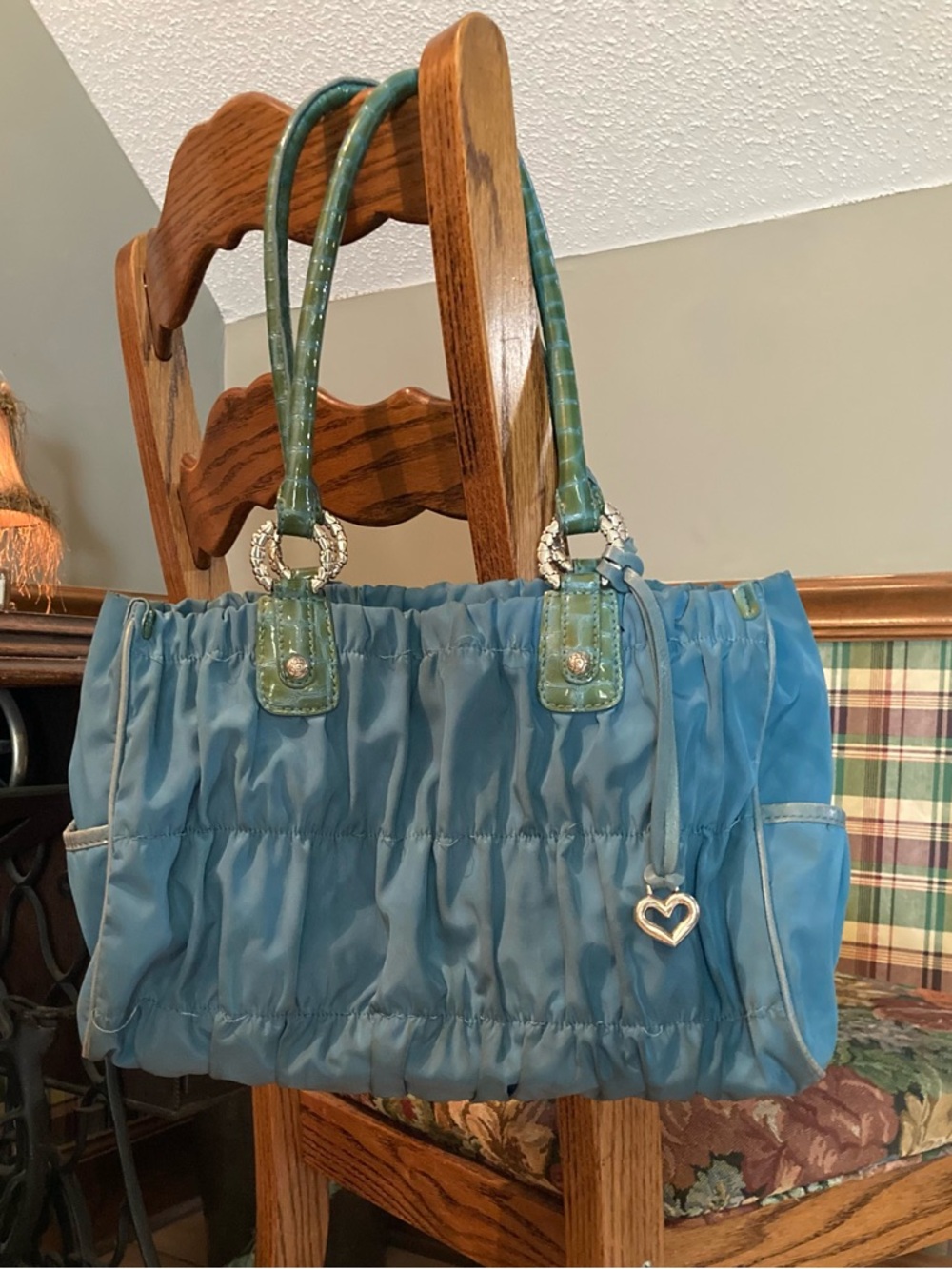 Brighton Teal Blue Floral Accent Shoulder Bag - Picture 2 of 6